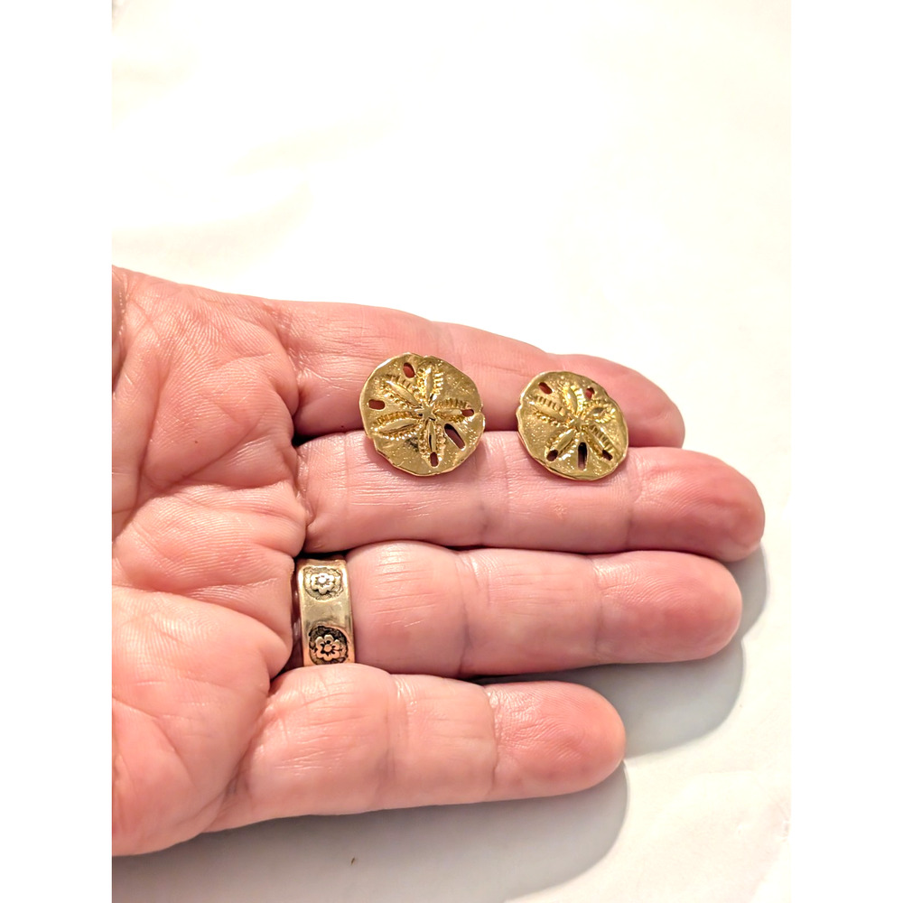 Vintage Napier Pierced Earrings Sand Dollars Gold Tone, Beach Jewelry .75" gp-86 - Picture 3 of 5